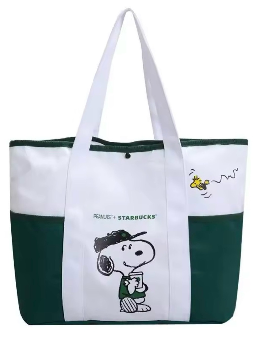 Peanuts Starbucks Canvas Tote Bag White and Dark Green